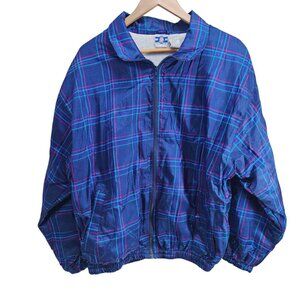 Pro Spirit Windbreaker Jacket Women Medium Navy Plaid Vintage 90 Water Repellent